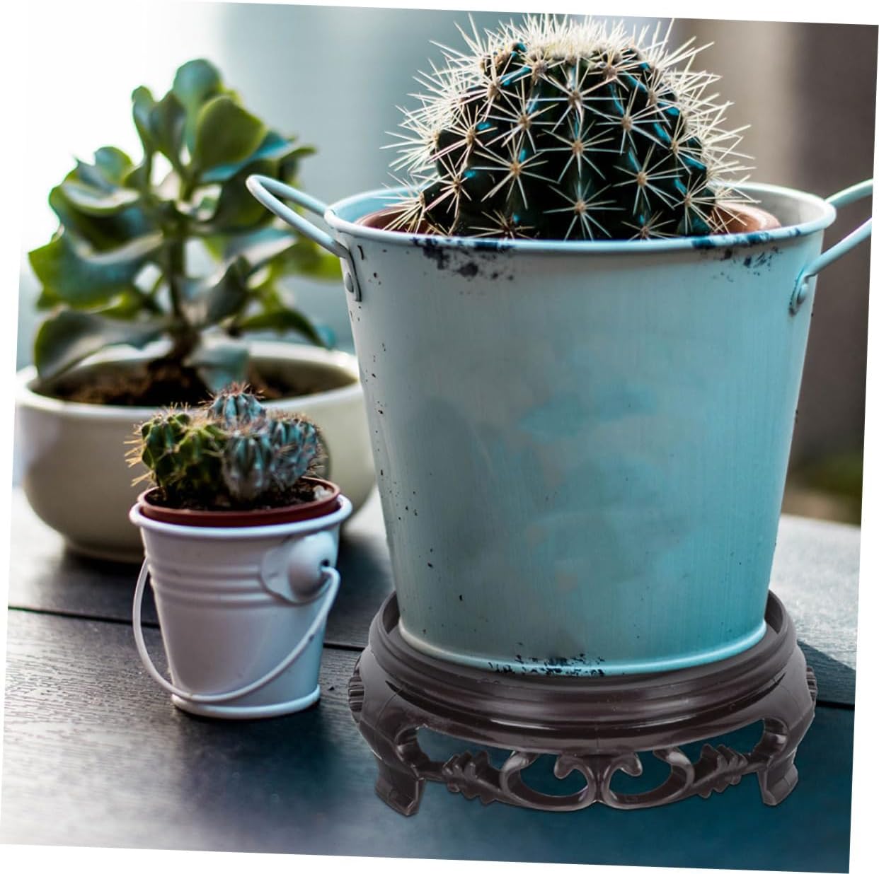 Hemoton 5 Pcs Vintage Flower Pot Base Holders Round Plant Stand for Indoor/Outdoor Use Elevated Flowerpot Tray Drainage Decorative Garden Plant Pot Support
