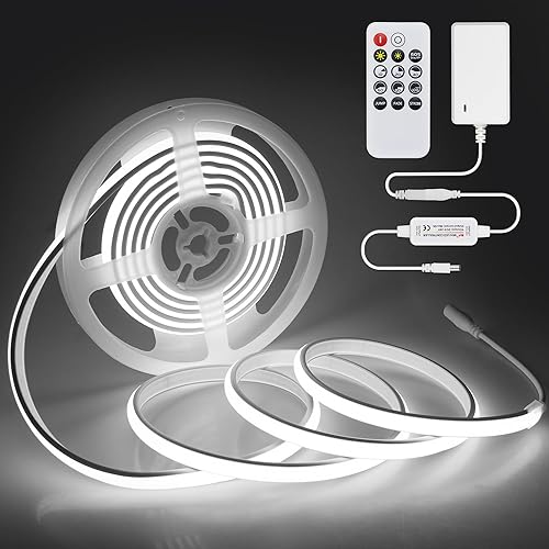 Tira de luces LED COB de 10 pies con regulador de intensidad de 24 V, tira de luces LED para exteriores, impermeable, luz blanca, 6000 K, ultra