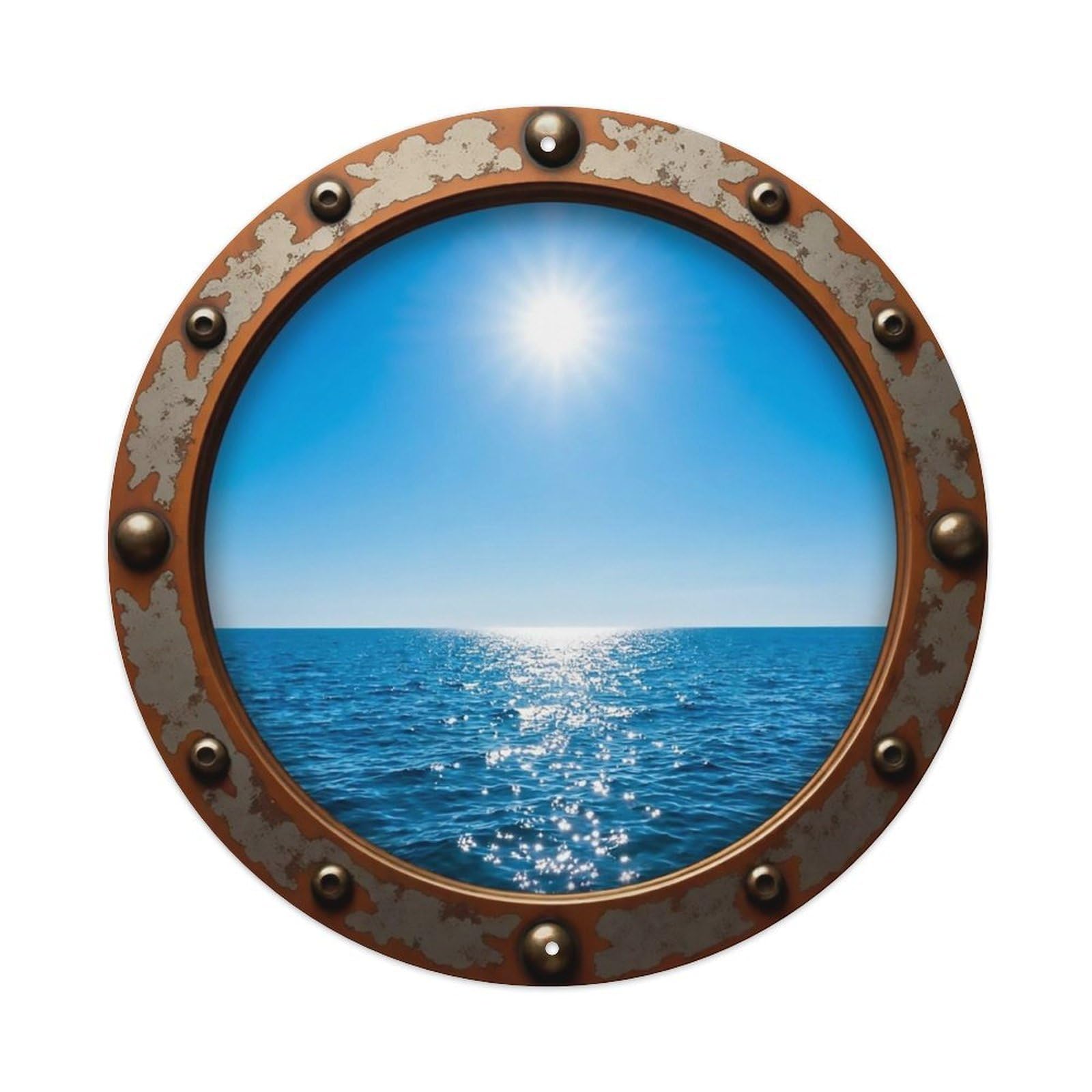 Vintage Porthole Midday Sun Nautical Window View Metal Tin Sign