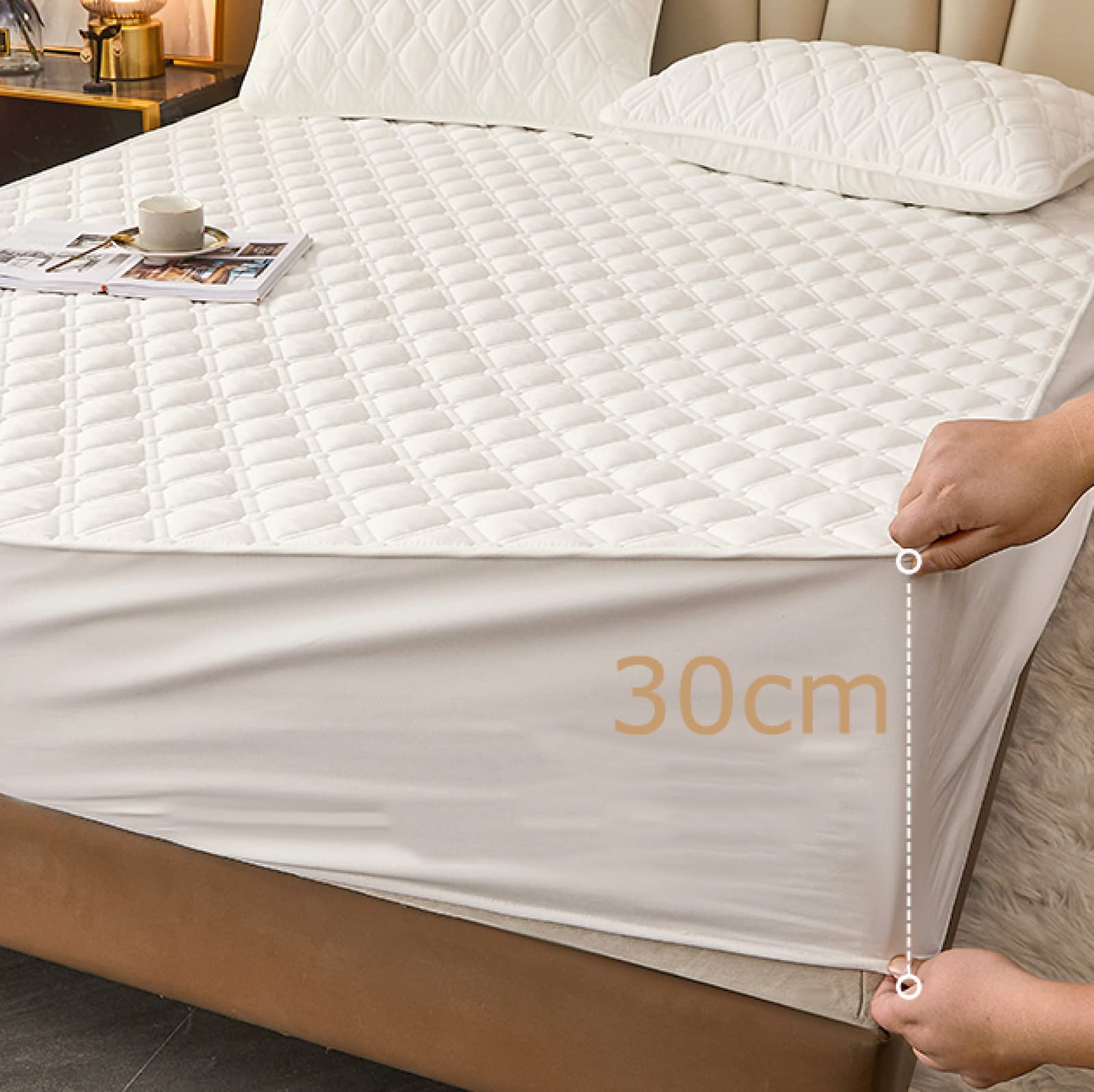 ONURTH Spannbettlaken Elastisch Weich Und Bequem 180 * 220 cm, Dickes, gestepptes Spannbettlaken aus Baumwolle, Rutschfester Matratzenschoner, Bettlaken für Gastfamilien und Hotels, dunkelgrau