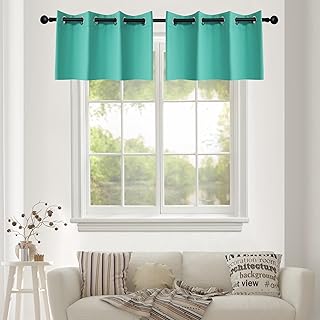 YGO Turquoise Window Valance Curtains Easy Care Home Decor Curtains with Grommet Top for Basement Kitchen 52W by 18L 2 Panels