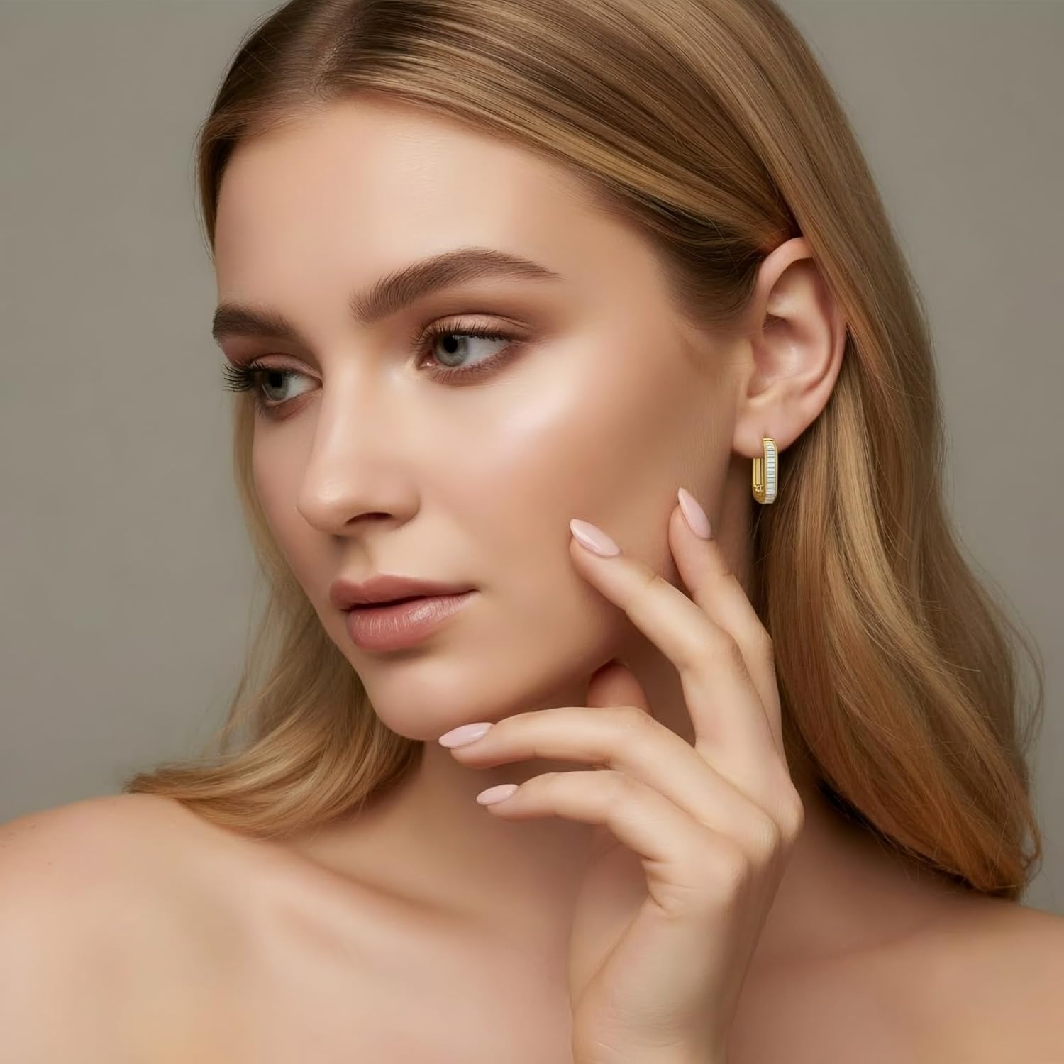 Gold Hoop Earrings for Women 14K Gold Hoop Earrings for Women Square Hoops Earring ... - Image 3