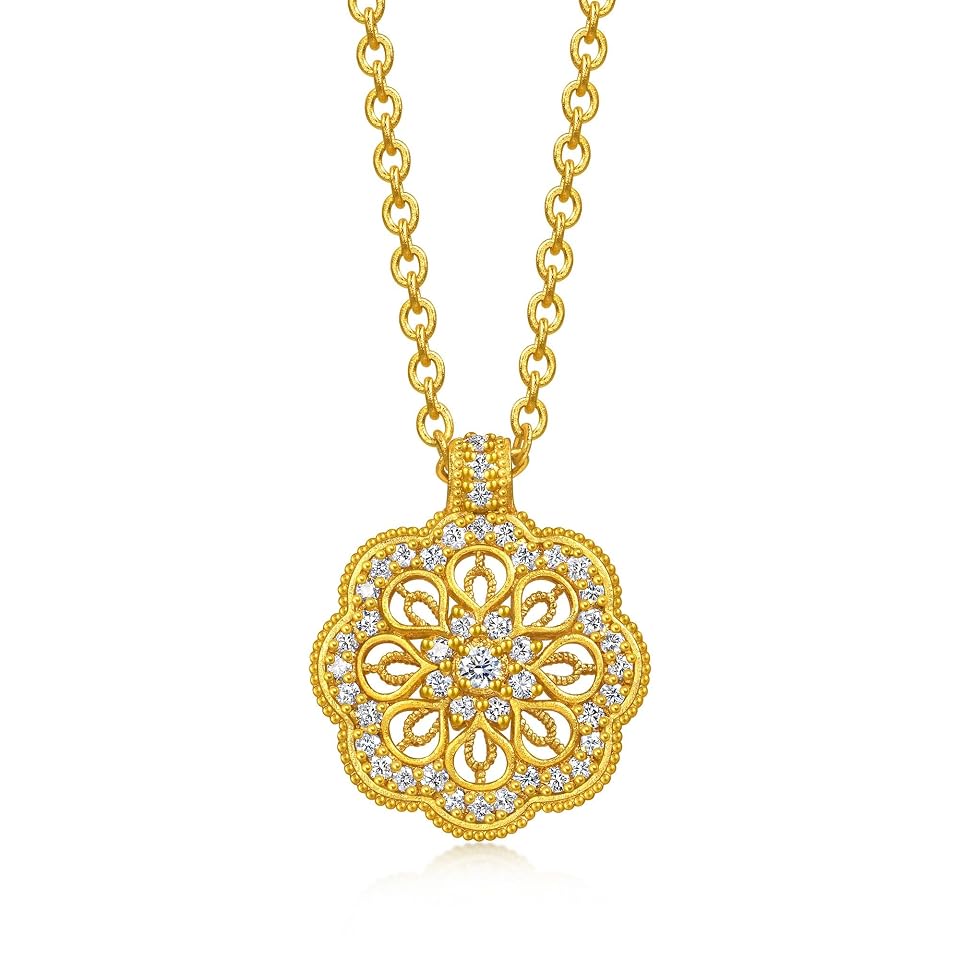 CHOW SANG SANG 999.9 24K Pure Gold Cultural Blessings Diamond Mandala Necklace for Women & Men 47cm 95992N