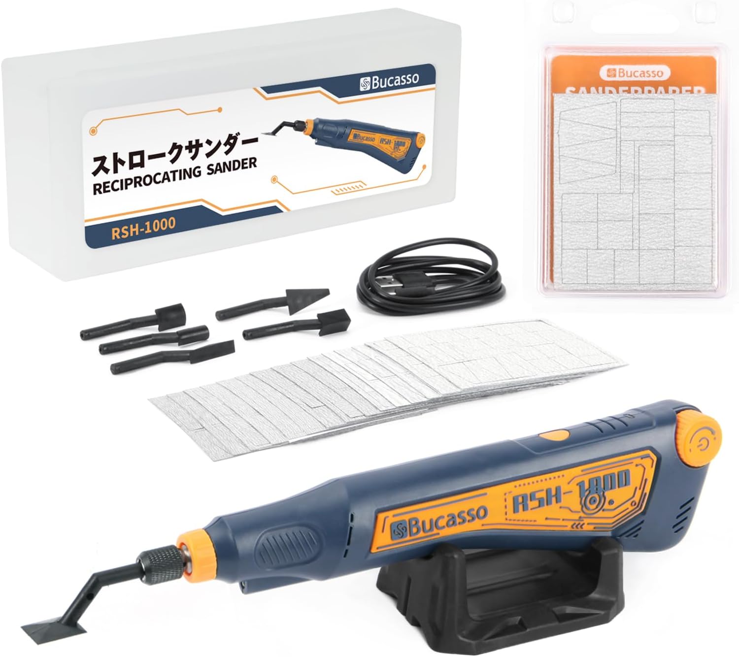 Reciprocating Sander, Variable Speed and USB Charging with LED Light, and 180/240/400/800/1000 Grits Sandpaper Each 10pcs, Fit for Sanding, Polishing, Finishing, DIY Crafts