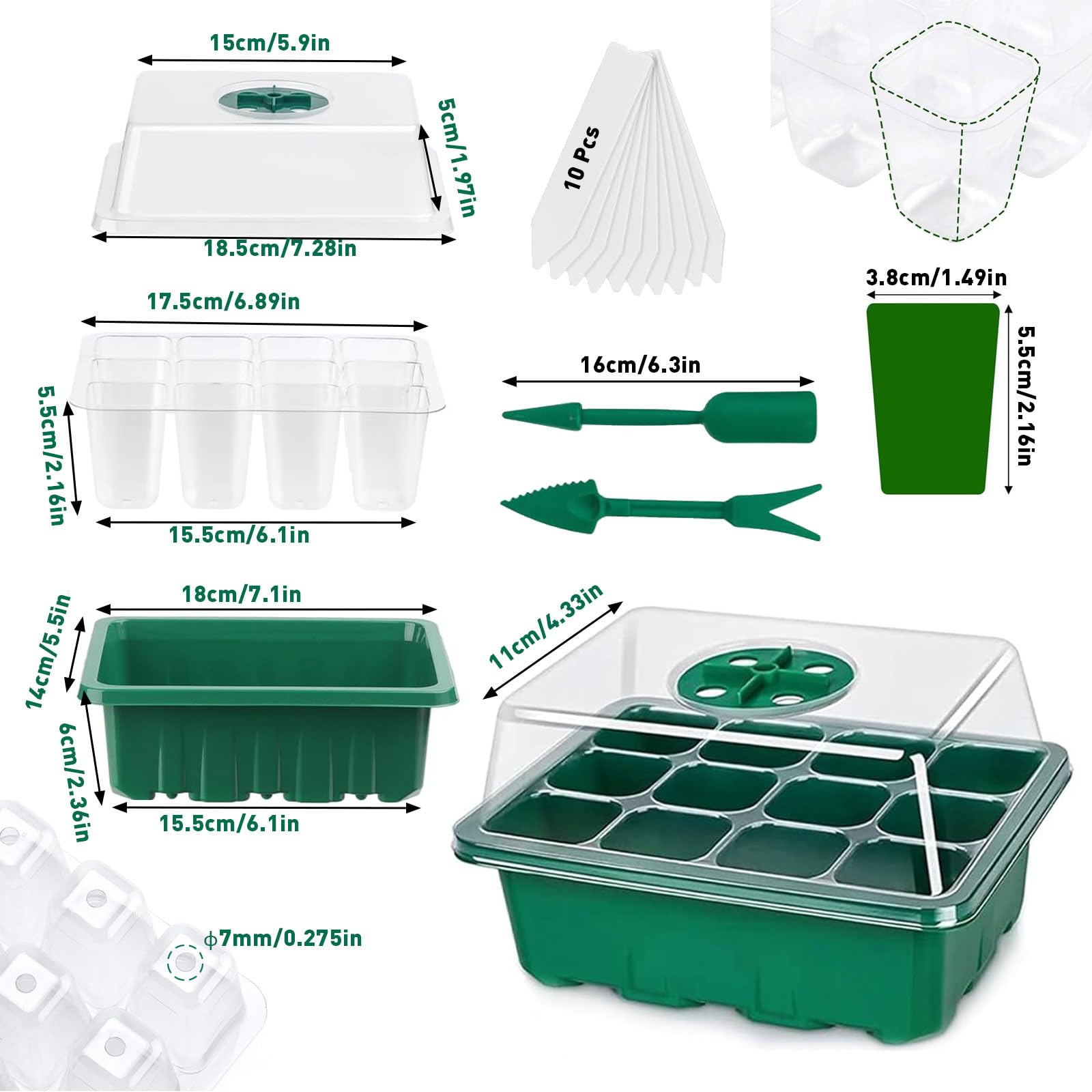 Seed Trays - 10 Pack 120 Cells Propagator Growing Thicken Seedling Starter Growing Trays with Clear Lids, Tools & Labels for Greenhouse & Gardens(10 Set) - 3