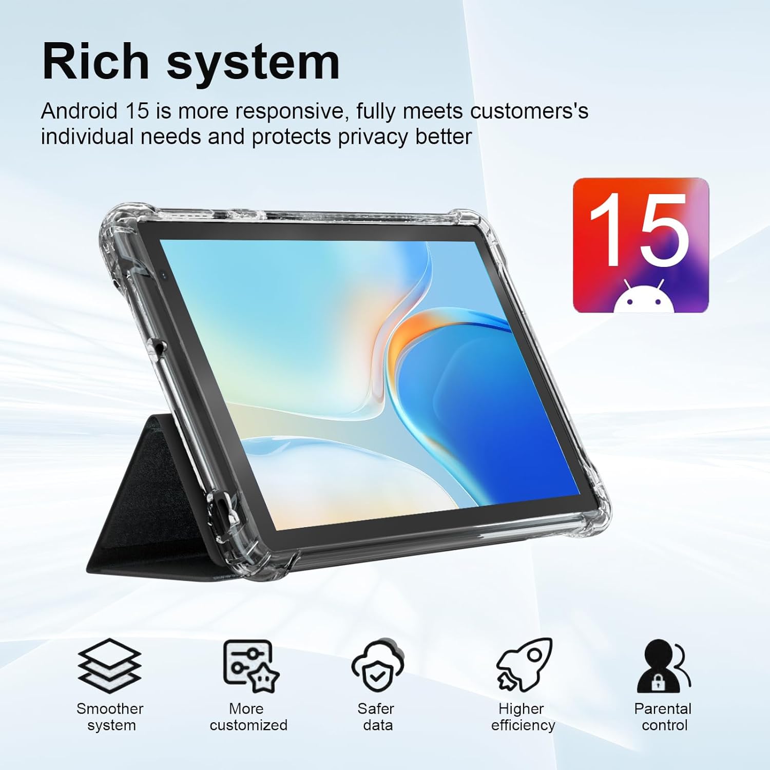 Tablet with Protective Case, 7" IPS 1024 * 600 Android 15.0 Tab PC RAM 8GB(3+5Expand)+ROM 32GB Bluetooth 5.0 WiFi6 2.4G+5G 2MP+5MP Dual Cameras (Black) - Image 7