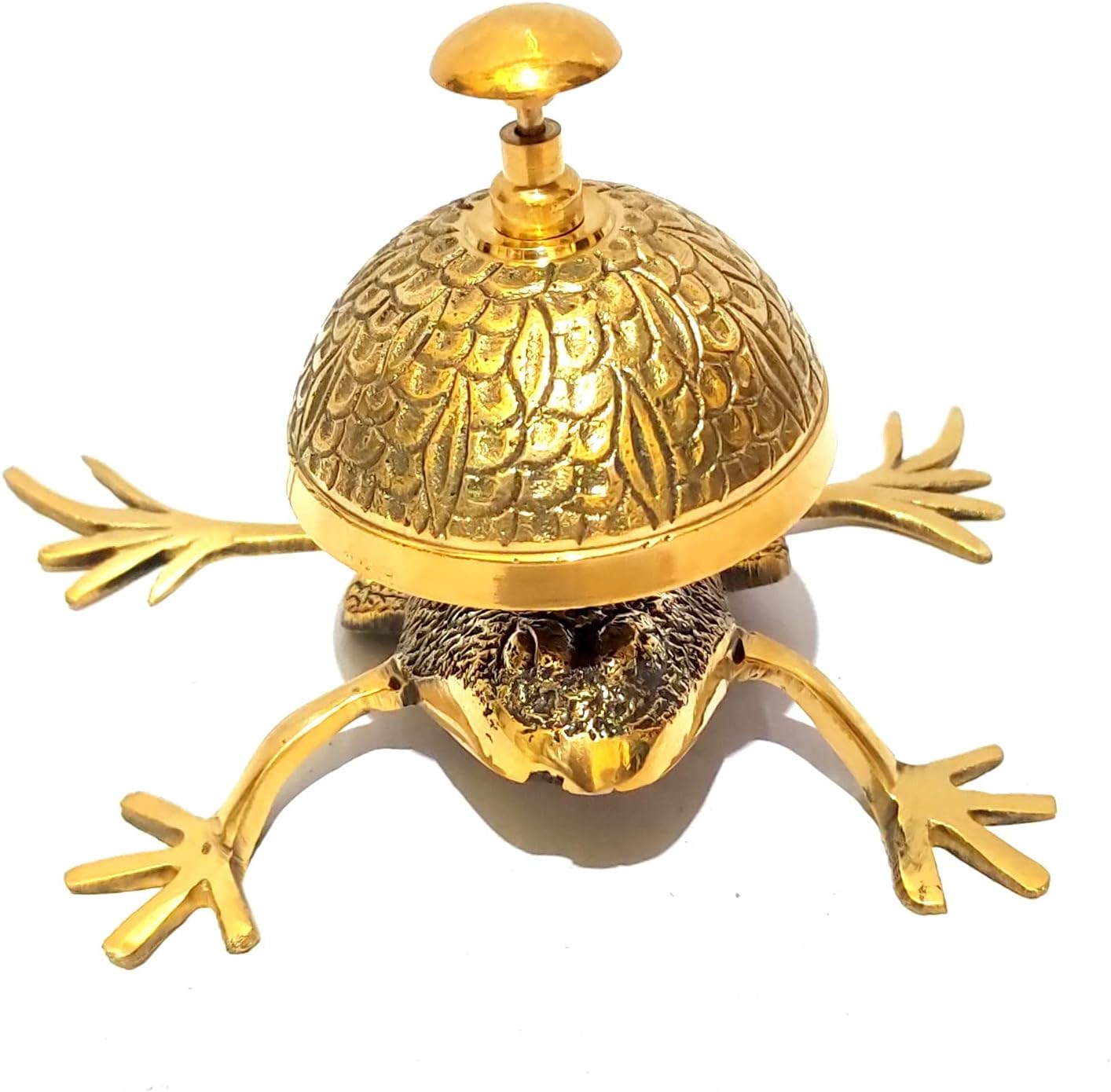 Vintage Gold Service Bell, Decorative Desk Bell with Ornate Dome Design, Antique Style Reception Counter Bell