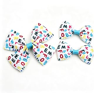 Back to School Hair Bows Clips for Girls - 3Pcs Cute Grosgrain Ribbon Bow Hair Accessories with Alphabet Print, Large & Small Bows Set for First Day of School Party Gifts