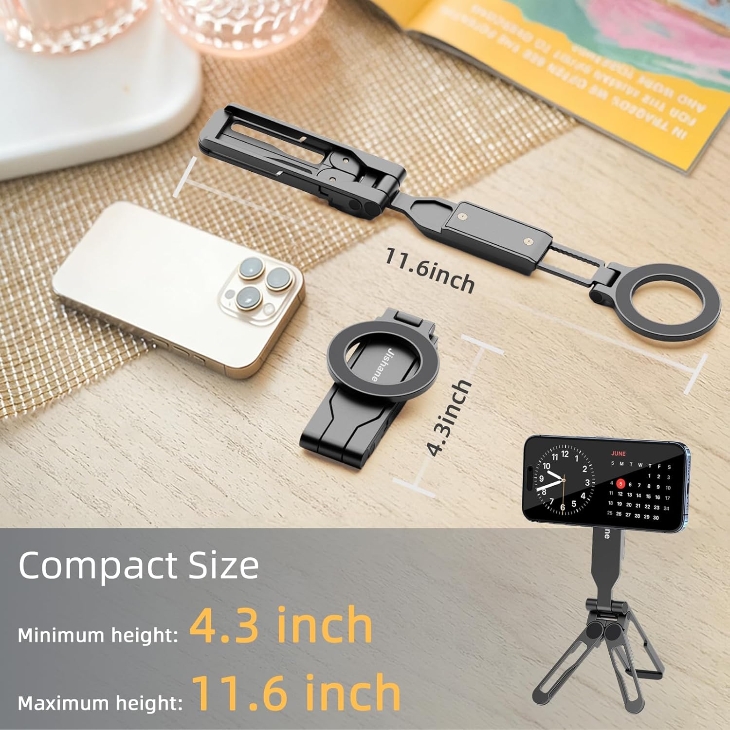 Magnetic Tripod for iPhone -Adjustable Foldable Phone Tripod Stand for Video Recording, Magnet Mount Pocket Cell Phone Stand for iPhone 17/16/15/14/13/12 Plus Max for Gym Tablet Tripod for Travel