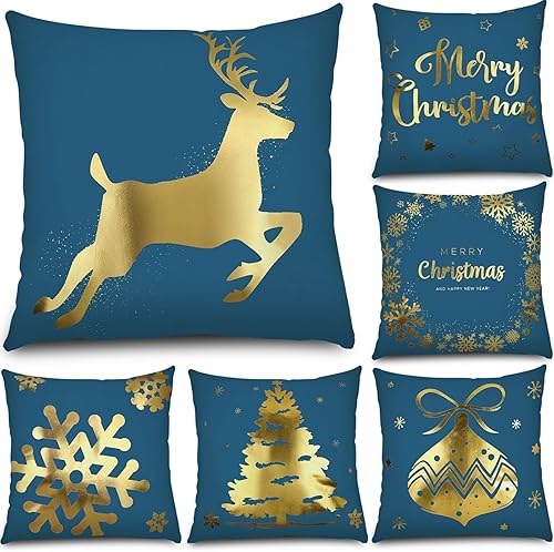 Miniatura 1 de Tatuo 6 fundas de almohada navideñas de 18 x 18 pulgadas, fundas de almohada de Navidad, decoración de vacaciones de invierno, funda de almohada