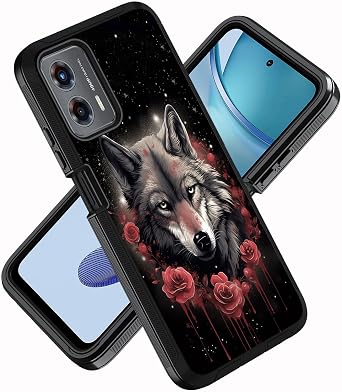 for Motorola Moto G 5G 2024 / Moto G Play 5G 2024 Case, Military Grade Heavy Duty 3-Layer Shockproof Drop Protective Cover for Moto G 5G 2024, Wolf and Rose
