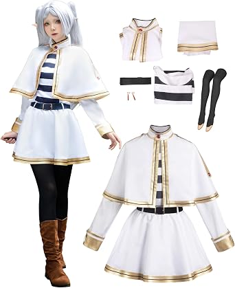 Witch Cosplay Costume Women Elf Halloween Accessories Adult Uniform | Anime White Shirt Skirt Dress Cape Earrings Socks Stockings Accessory Outfit Woman for Carnival Party Christmas Stage