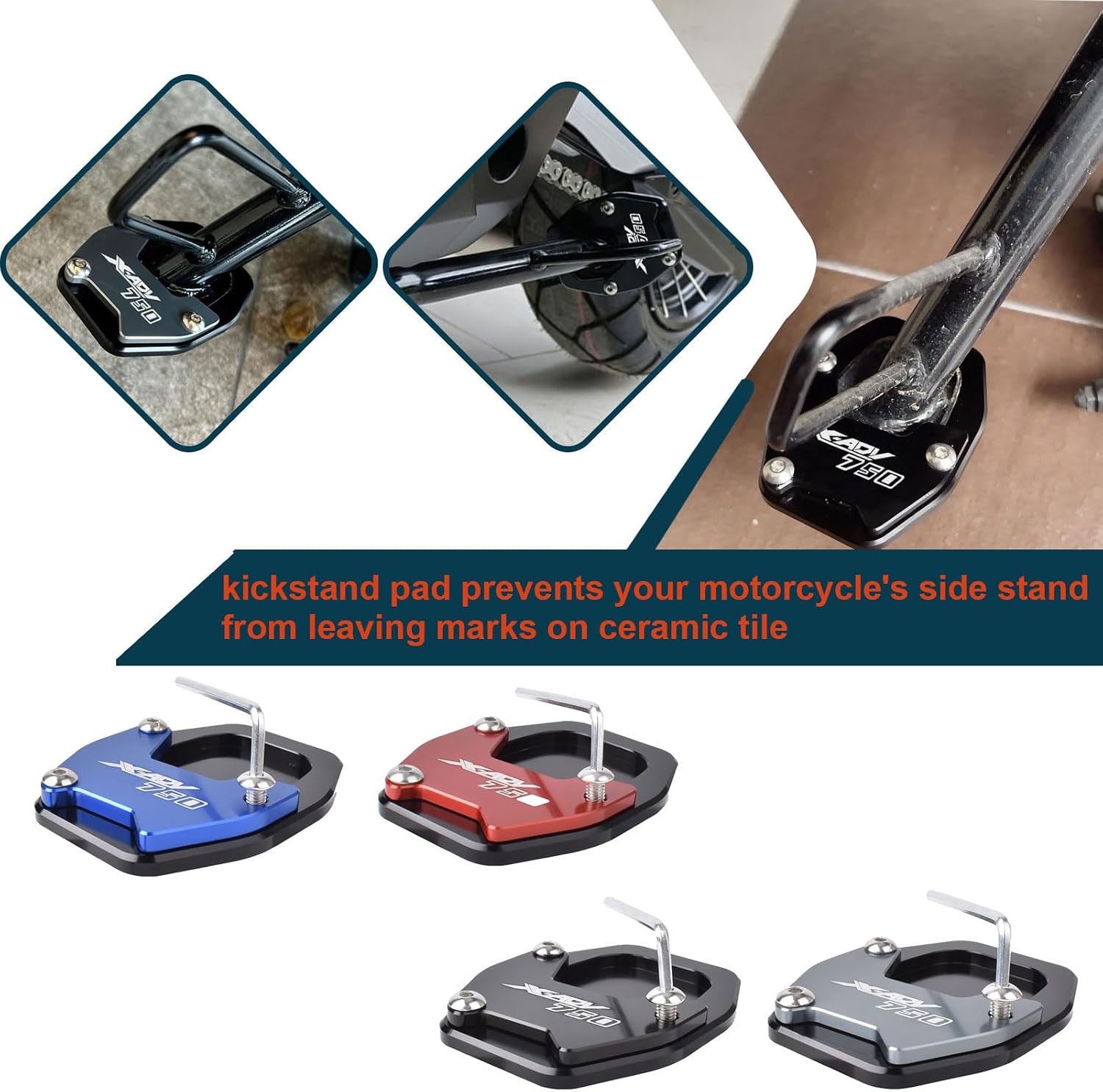 Motorcycle CNC Kick Extension Foot Pad Replacement for HO&N&DA X ADV750 X-ADV 750 XADV 750 Accessories 2021-2024 Side Stand Enlarger Plate Extender (Black)