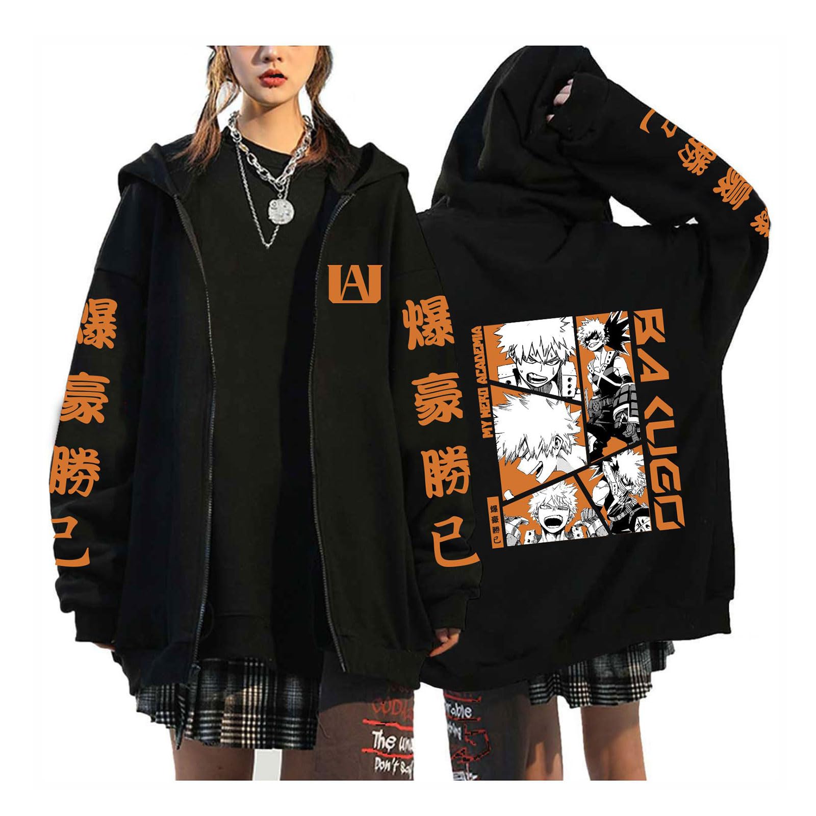 My Hero Academia Sweat À Capuche Zippé Noir À Manches Longues Confortable Hip Hop Y2k Manga Pulls Haute Qualité Épaule Tombante Dessin Animé Harajuku Vestes