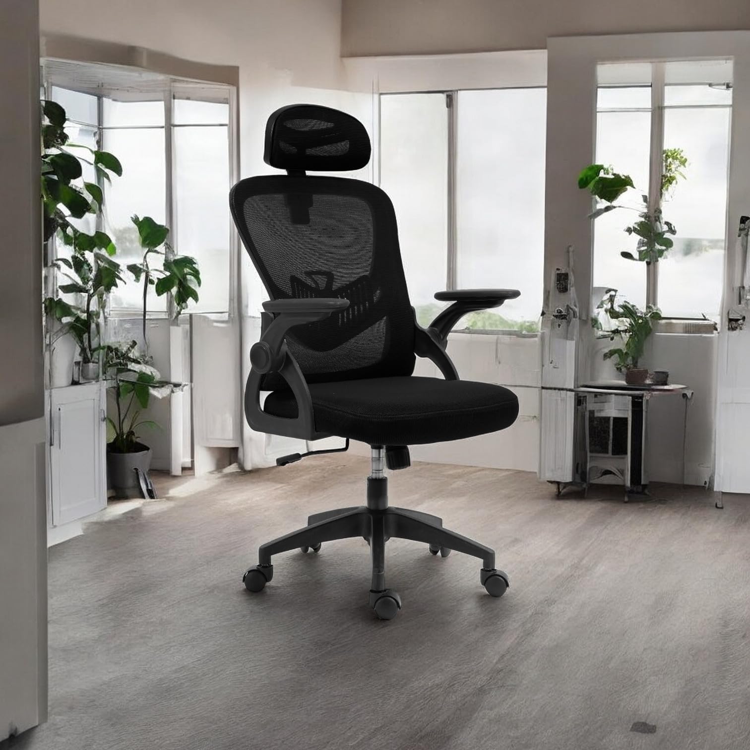 Sedia Ergonomica da Ufficio con Altezza Regolabile Braccioli Pieghevoli Nero