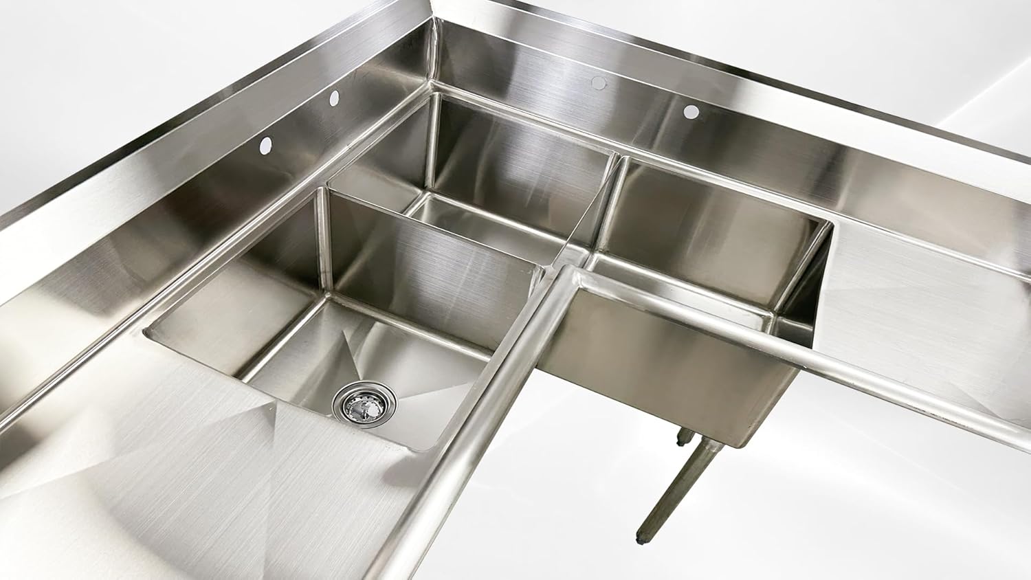 Commercial 3 Compartment Corner Sink, Stainless Steel Kitchen Restaurant ETL