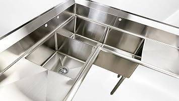 Commercial 3 Compartment Corner Sink, Stainless Steel Kitchen Restaurant ETL