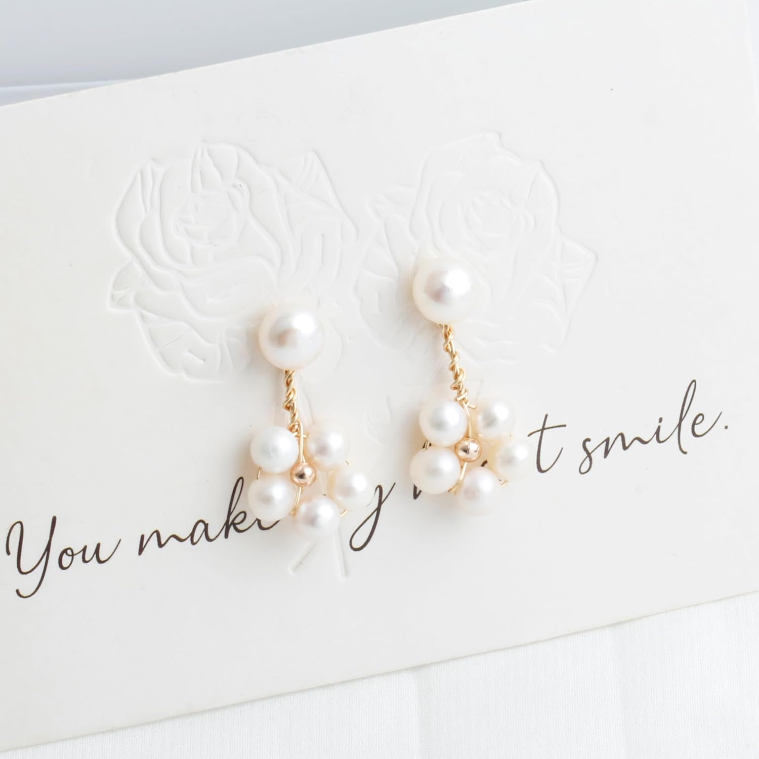 Handmade Wire Craft Freshwater Cultured Pearls Flower Dangling Drop Earrings - Image 3