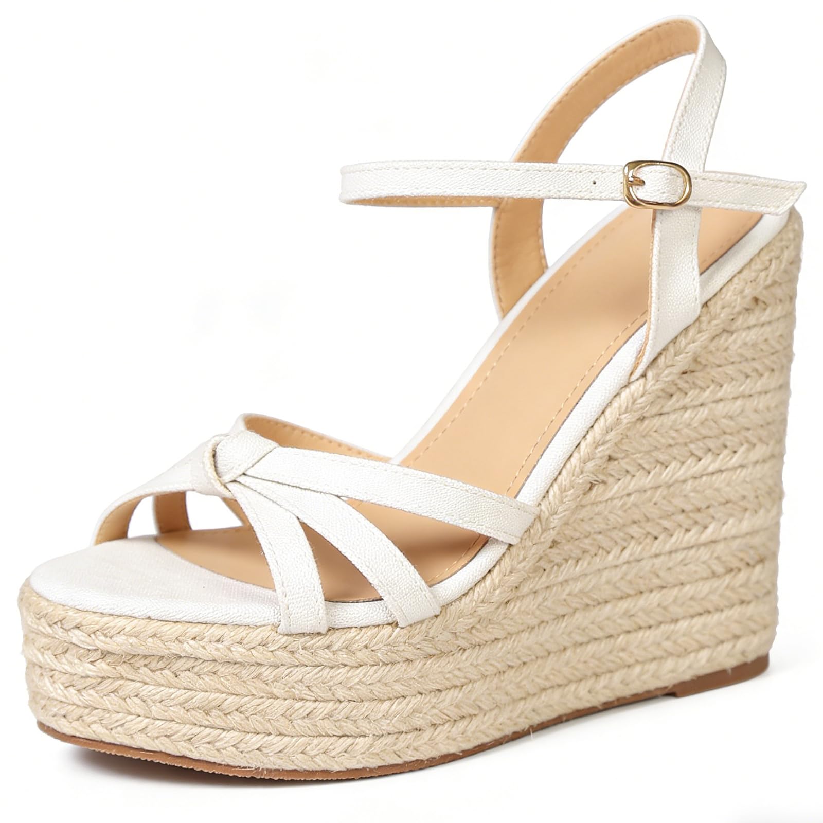 Sandalias espadrillas de cuña mujer plataforma punta abierta tiras cruzadas hebilla tobillo ajustable viaje vacaciones playa paseo compras diario