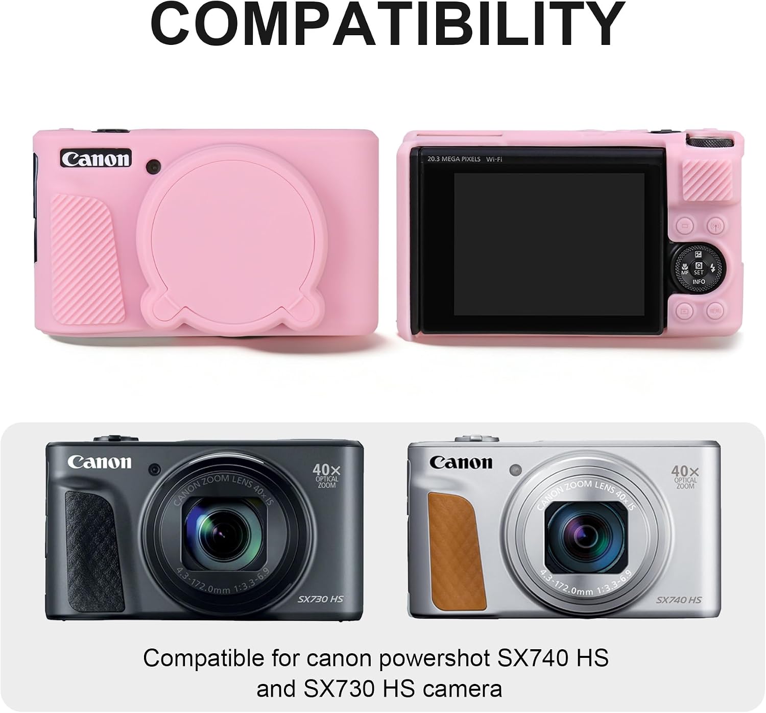 BOVKE Hard Case + Silicone Cover for Canon PowerShot SX740 SX730 Digital Camera, Shockproof EVA Storage Bag with Soft Silicone Protective Case, Removable Lens Cover, Wrist Strap, Pink