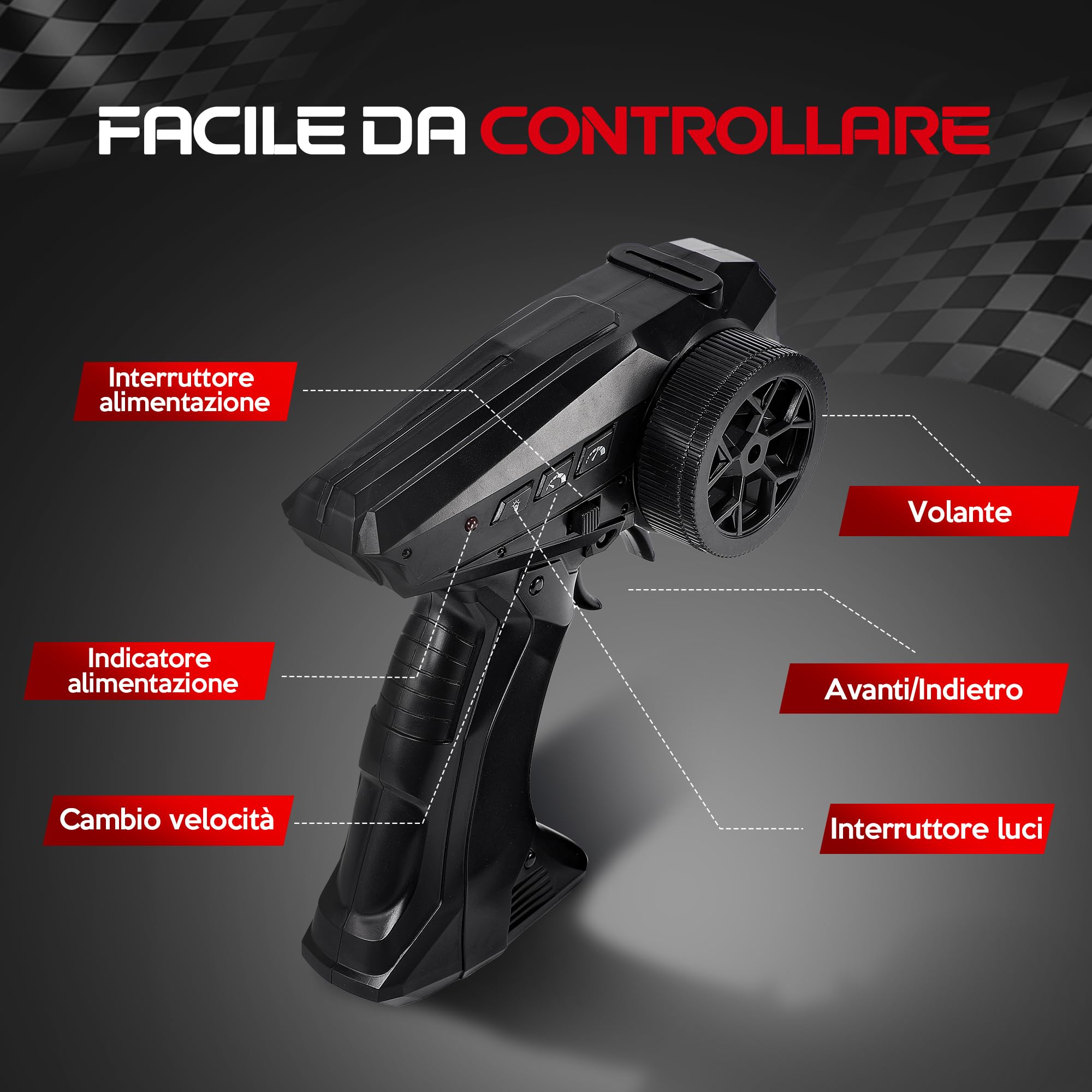 HappyGoLucky Macchina Telecomandata Drift, 1:24 Mini RC Drift Car, 2.4GHz, 10-15KM/H, 4WD Auto Telecomandata con Luce LED, Auto RC Giochi Regalo Bambini 3-12 Anni Maschio - Regali Natale Bambini