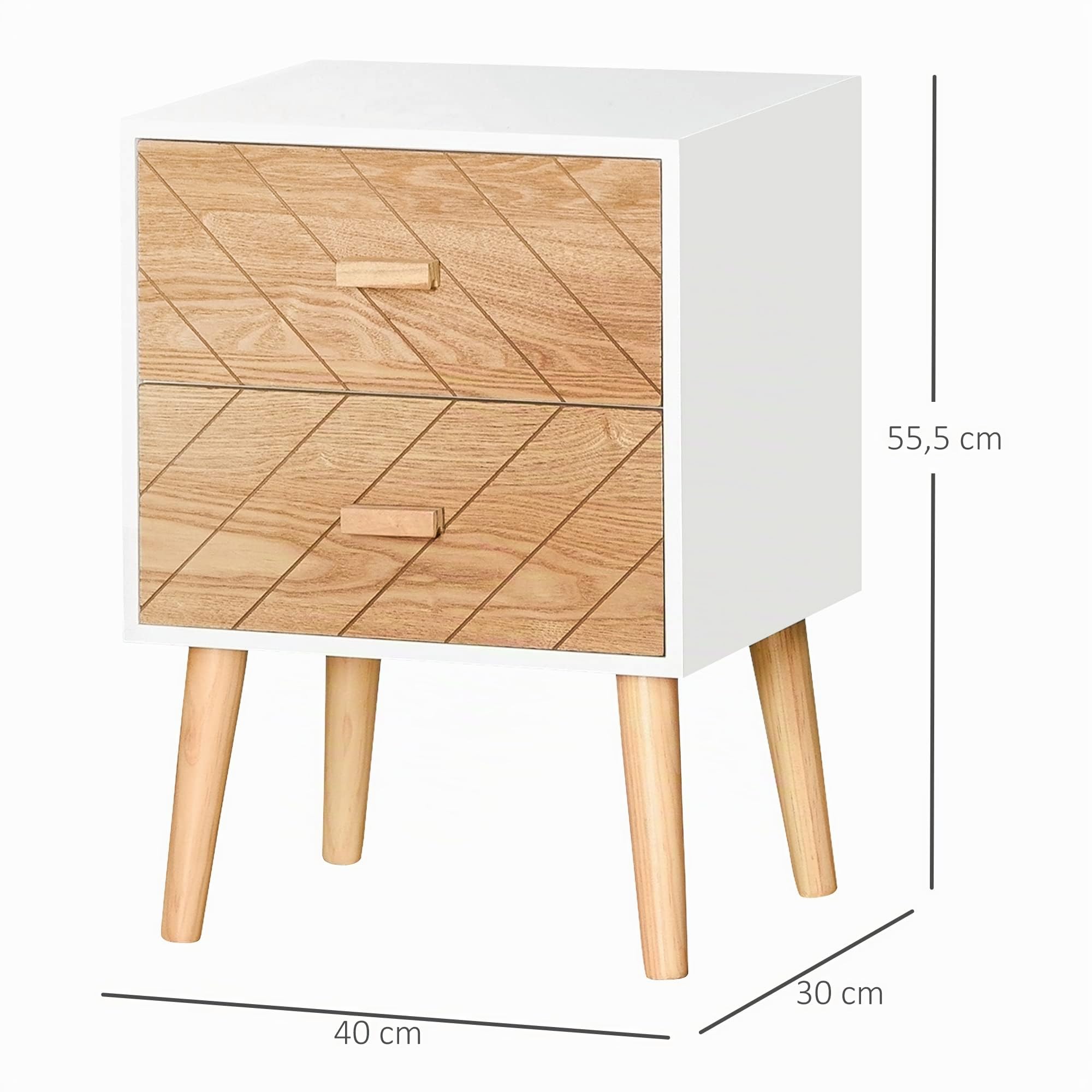 HOMCOM Table de Chevet Bois avec 2 Tiroirs Scandinave 40L x 30l x 56H cm | Chiffonnier, Commode, Meuble de Rangement