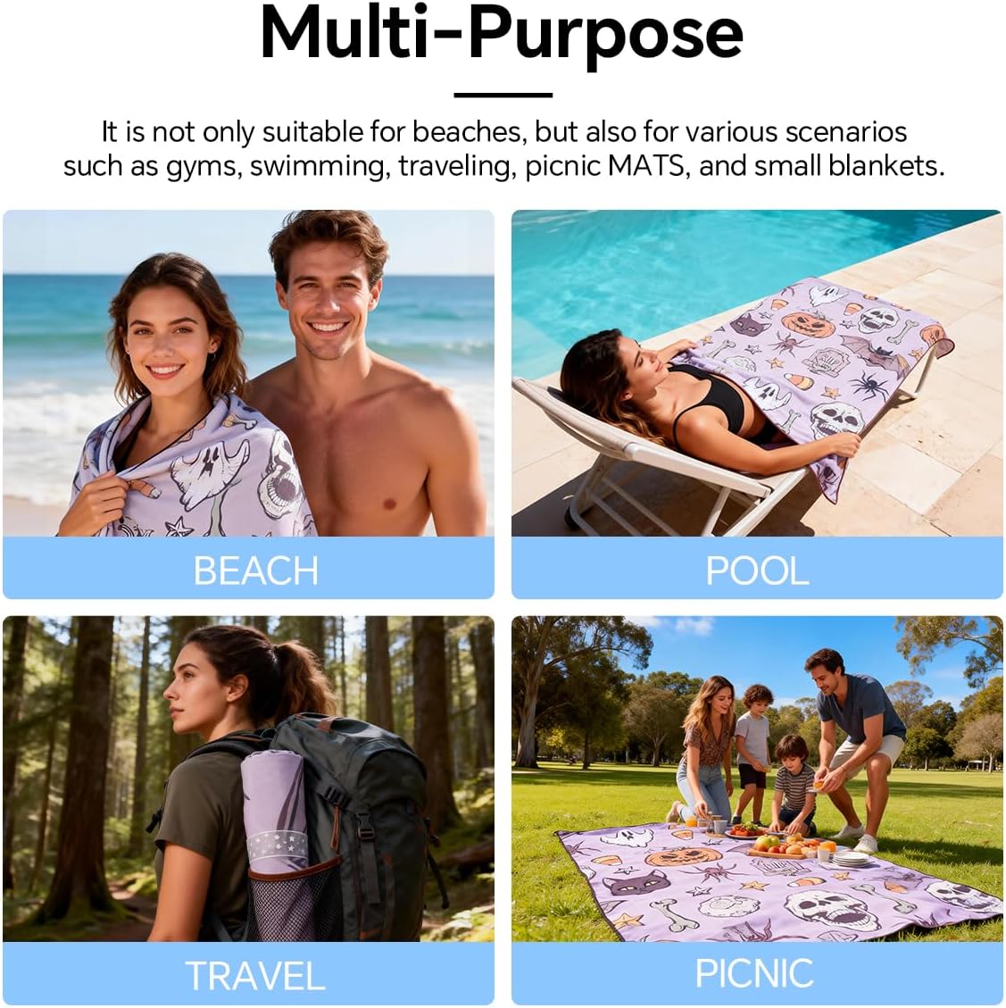Microfiber Beach Towel,Ultra-Thin & Lightweight,Quick Dry,Sand Free,Compact Travel Towel for Sand,Pool,Swim,Yoga, Includes Carry Bag for Adults Women Men (Multiple colos, 71"×35")