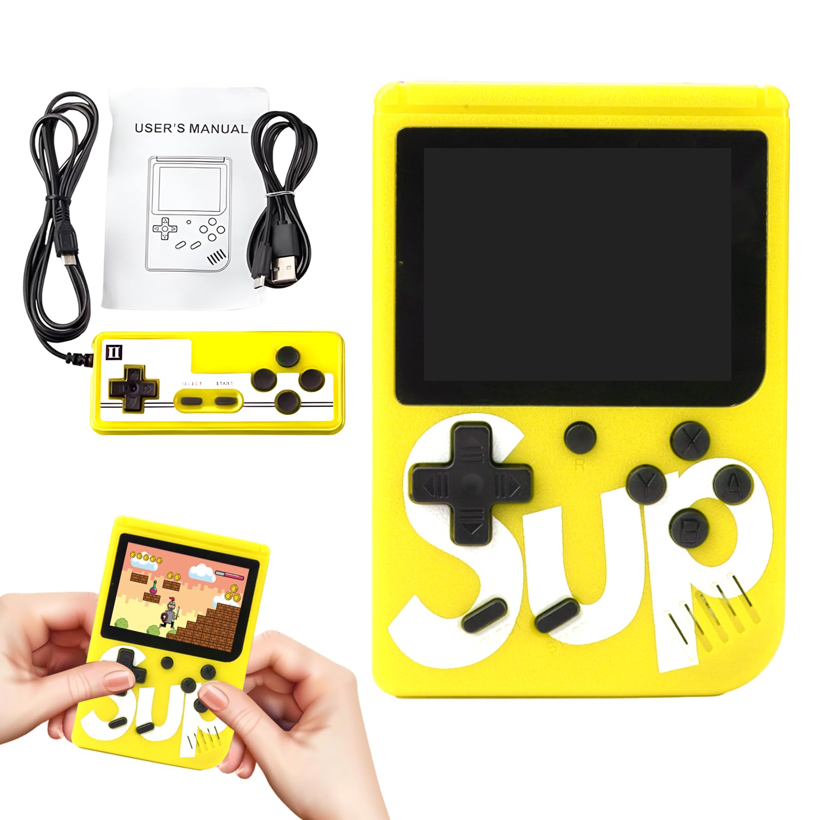 Sakuya Handheld SUPP Game Console for Kids with Built-in 500 Classic Games | Rechargeable Mini Console for Boys & Girls | Travel Toy Gift for Kids | Portable Retro Video Game Player - Yellow-image-23