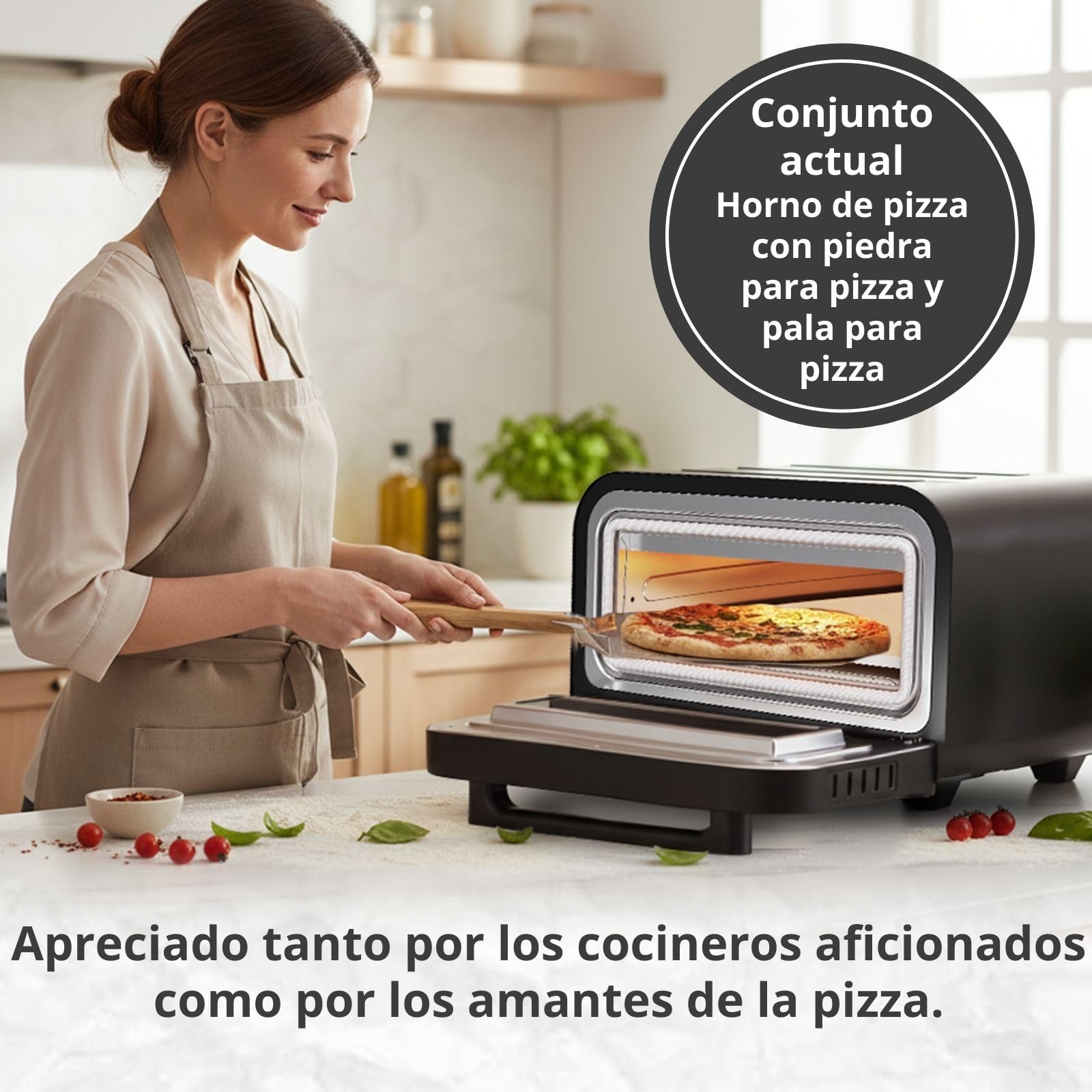 Horno eléctrico para pizza con piedra para pizza, 450 °C para pizza crujiente en 2 minutos, 1700 W, temporizador, iluminación interior y ventana, horno compacto para casa (negro)