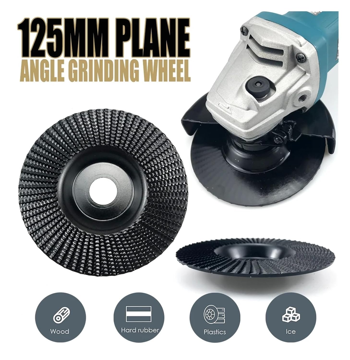 125mm Plane Bevel Angle Grinding Wheel Woods Polishing Wheel Wood Carving Sanding Tool Abrasive Disc Tools for Angle Grinder(Black Flat)