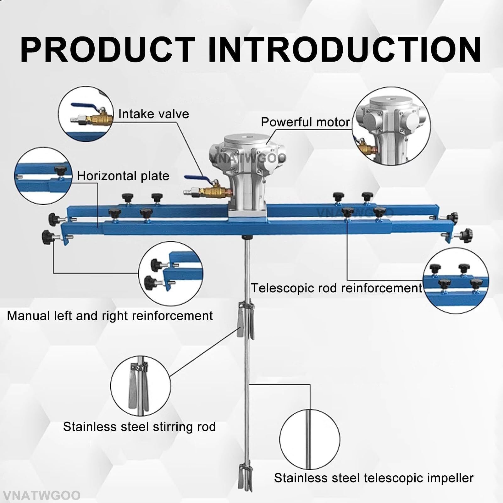 IBC Air Agitator, miscelatore pneumatico per vernice, strumento di miscelazione per vernice pigmentata industriale, con staffa retrattile (C, lama da 400 mm)