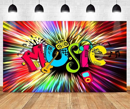 Colorful Music Party Backdrop Rainbow Stage Photography Backdrop 5x3ft