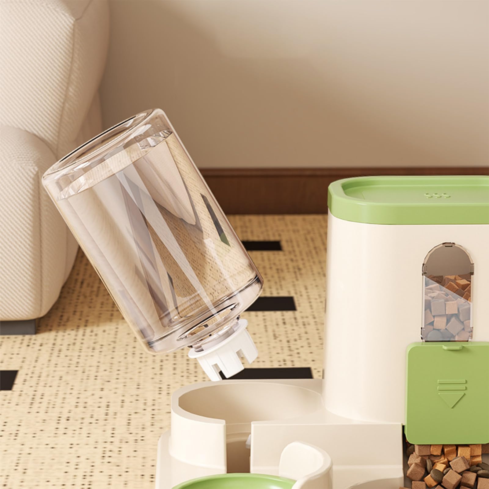 comedero automático para Gatos, Comedero automático for Mascotas pequeñas (Gatos, Perros y Otros Animales) con depósito Transparente for Rellenar fácilmente(Green)