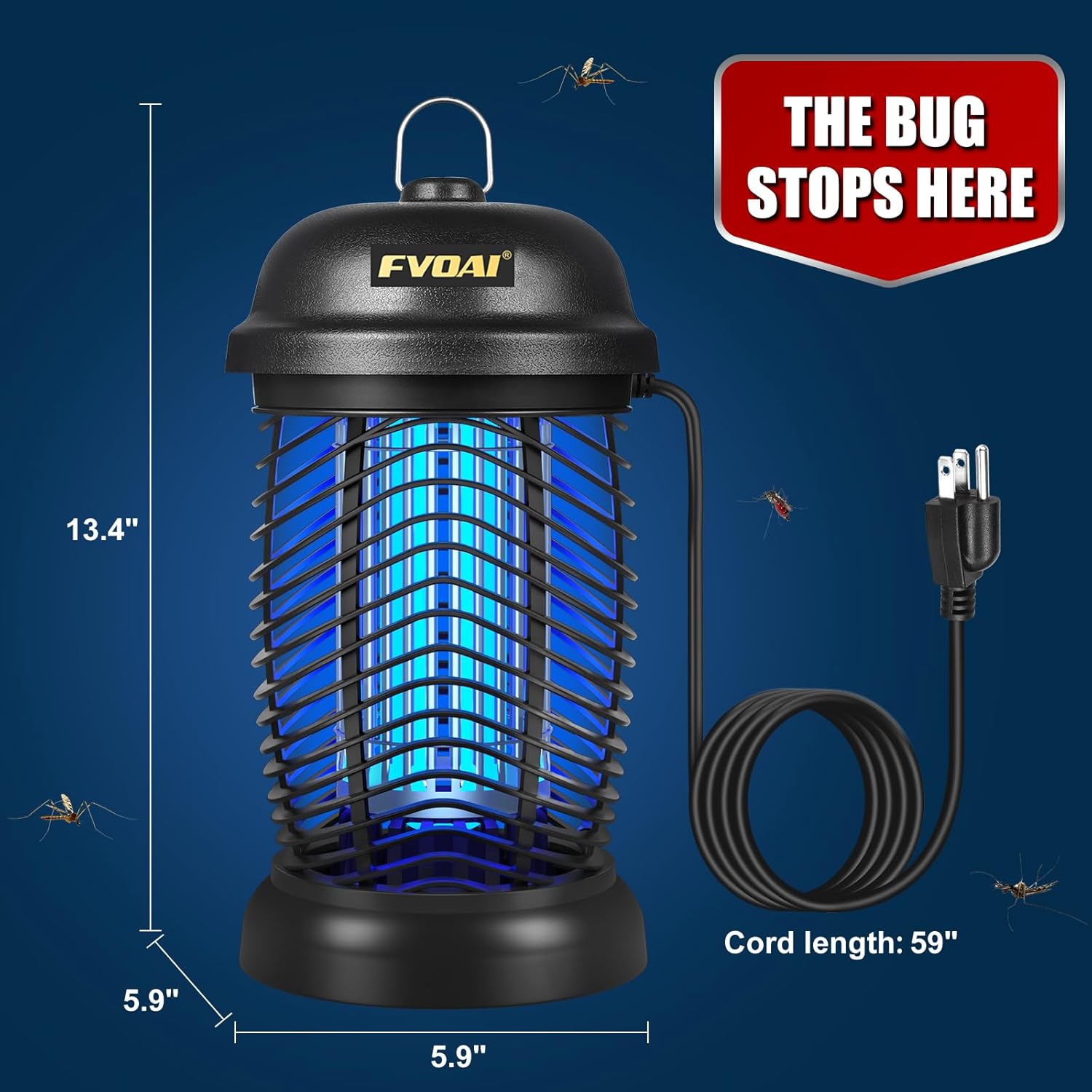 Bug Zapper Outdoor, Mosquito Zapper, Fly Zapper, Insect Zapper Electric Fly Traps for 1/2 Acre, Indoor Outdoor Use with 3 Prong Plug-in,4200V, ABS Plastic Outer, Black - Image 8