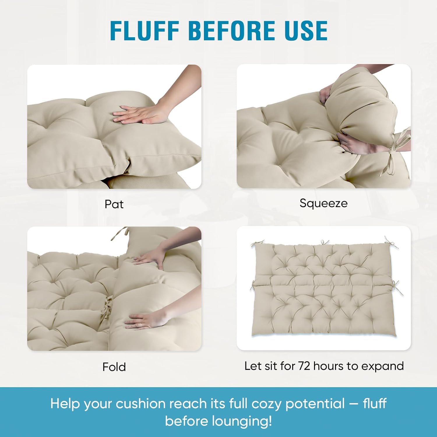 EAGLE PEAK Outdoor Porch Swing Cushion, 2-3 Seater Patio Bench Seat Cushion for Outdoor Furniture, Cushion Replacement, 59"x43" (Beige)