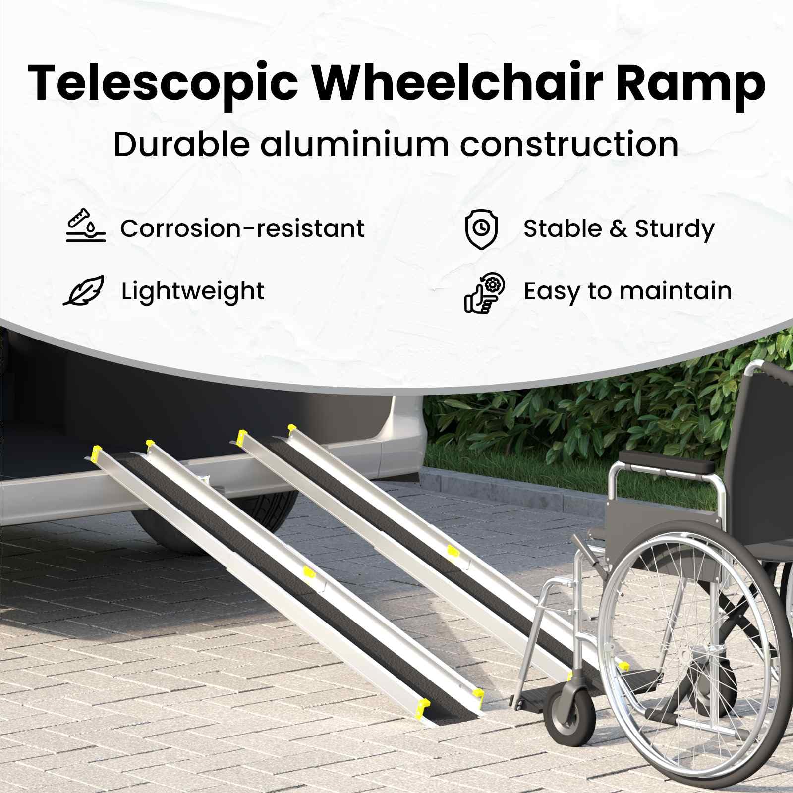 vidaXL Rampa para Silla de Ruedas 270 kg 2 pcs Negro 152 x 19 x 5,5 cm, Rampa de Aluminio, fácil de Guardar, Moderna, Acceso en Silla de Ruedas, solución de Movilidad Urbana