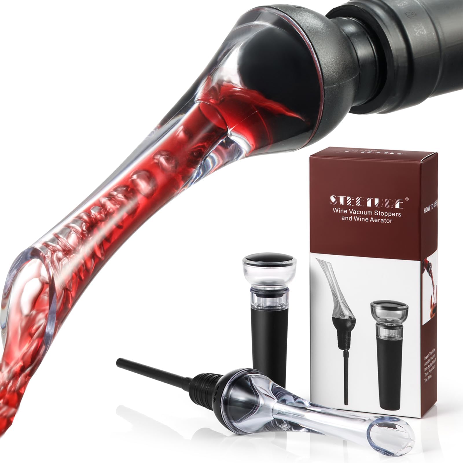 Wine Aerator Pourer for Red Wine with Vacuum Pump Stopper, Wine Decanter with Aerator Enhance Flavor and Preserve Freshness, Home Bar Accessories Wine Gift for Wine Enthusiasts