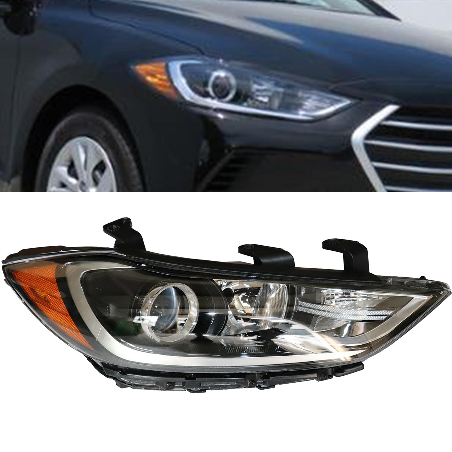 Halogen Headlights Assembly For 2017-2018 Hyundai Elantra SE SEL Value Edition Front Headlamp Replacement 11410015R 11410016L 92102F3000 HY2503206 (Passenger Side)