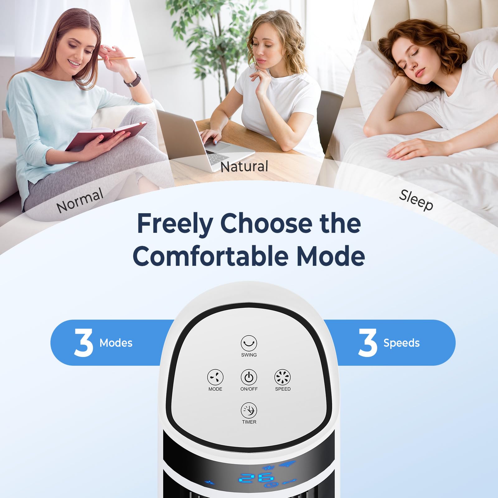 30dB Turmventilator Sehr Leise mit Fernbedienung | 80° Oszillation, drei Modi, Raumkühlung, platzsparender Tower Fan, kühlender Luftstrom, Schlafzimmer Büro, Senioren geeignet