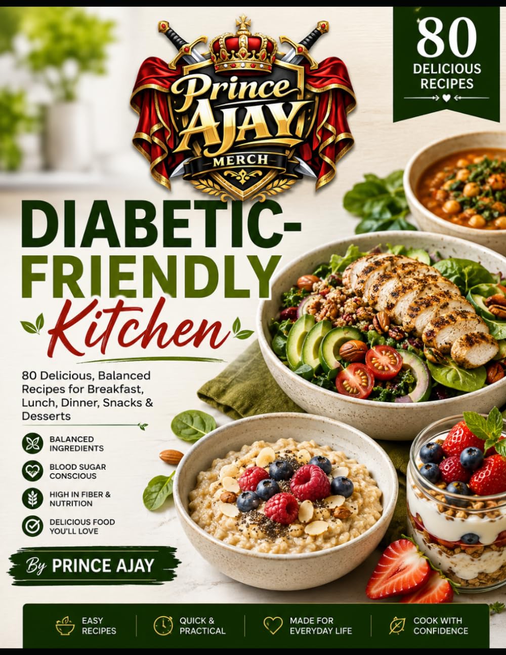 Diabetic-Friendly Kitchen: 80 Delicious, Balanced Recipes for Breakfast, Lunch, Dinner, Snacks & Desserts