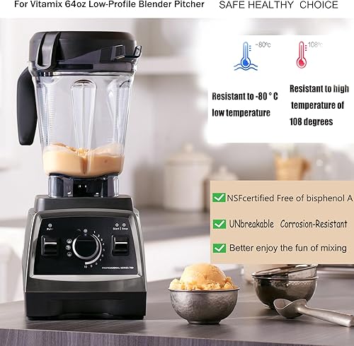 Miniatura 3 de Para jarra de licuadora Vitamix de 64 oz de bajo perfil, repuesto para Vitamix 750 5200 5000 6300 7500 A3500 vm0102 vm0103 vm0197 E310
