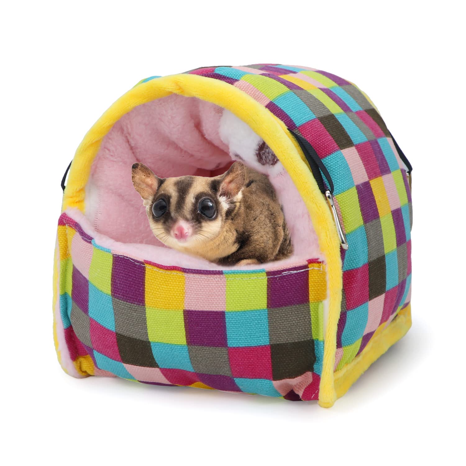 Wontee Hamster Bed Hideout Sugar Glider Hammock Small Animal Warm Bed House for Hamsters Hedgehogs Sugar Glider Gerbils Mice (Large, Colorful Plaid)
