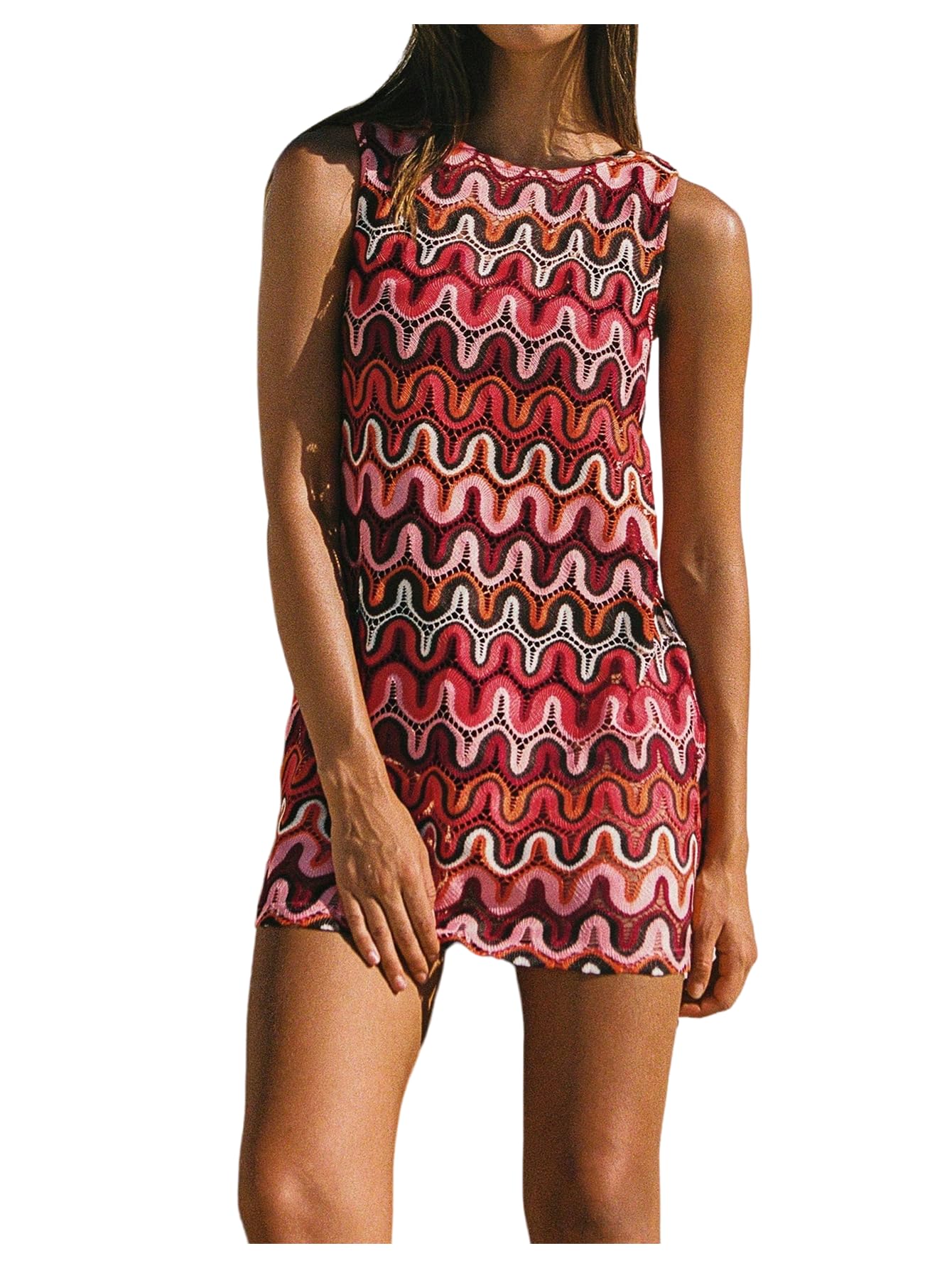 Women's Crochet Vacation Summer Mini Dress Boho Beach Sundresses