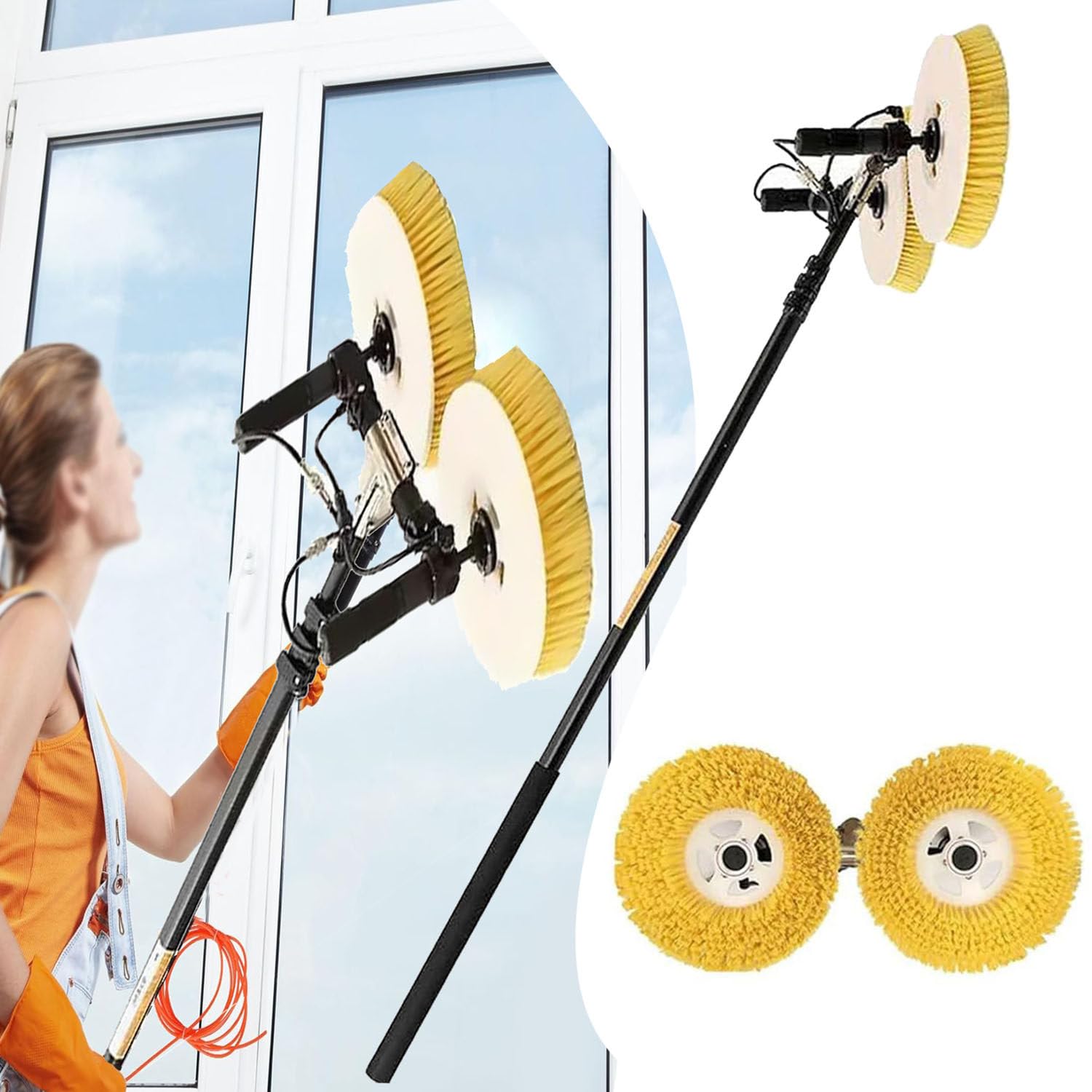 HADECOLL Dual Head Solar Panel Cleaning Brush, 350Cm Telescopic Pole, Electric Cleaner Tool For Photovoltaic Panels,Size_Name-750Cm