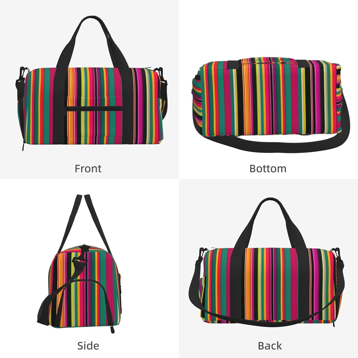 Rainbow Colored Striped Print Handheld Sports Luggage Unisex Crossbody Bag Travel Weekend Fitness Workout image 2