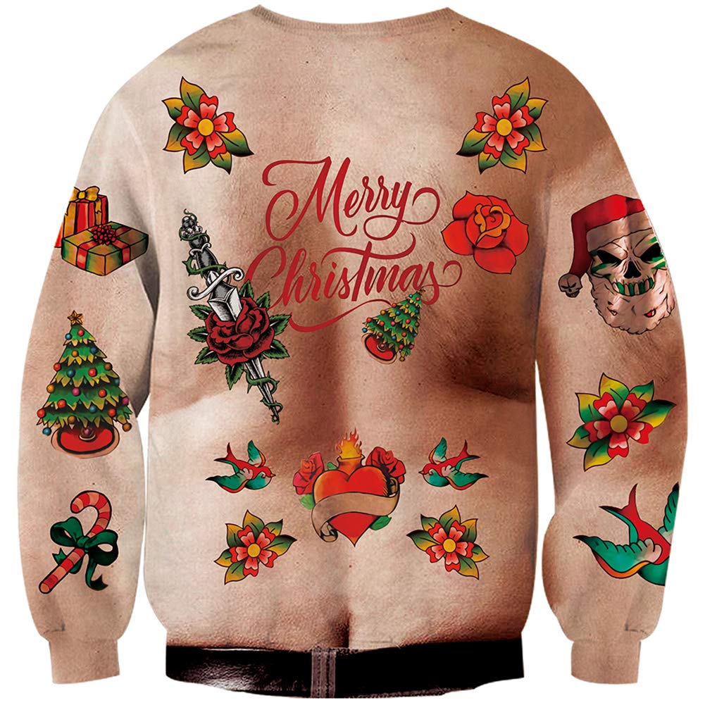 Loveternal Unisexee Pulls Noel 3D Imprimé Ugly Christmas Jumper Manches Longues Xmas Pullover S-3XL