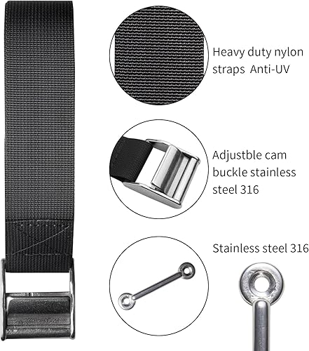 Vista 3 de UCEDER Kit de correa de amarre de batería de 56 pulgadas, correa de sujeción de batería con hebilla de leva 316 de acero inoxidable, 4 soportes