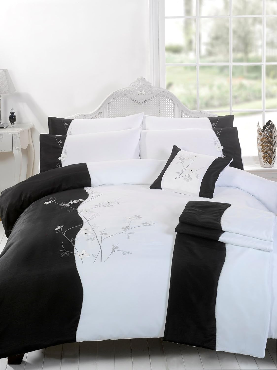 Katherin Black Bed Runner , Embroidered throw 45 x 240 Cm