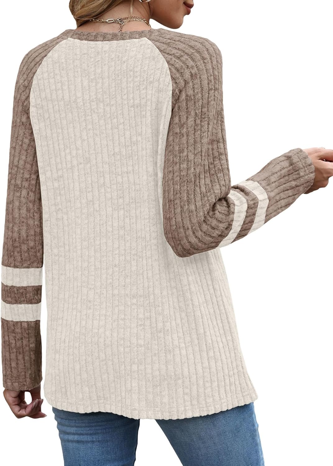 JomeDesign Womens Sweaters Long Sleeve Sweatshirts Color Block Casual Fall Shirts 2025 Trendy S-2XL - Image 3