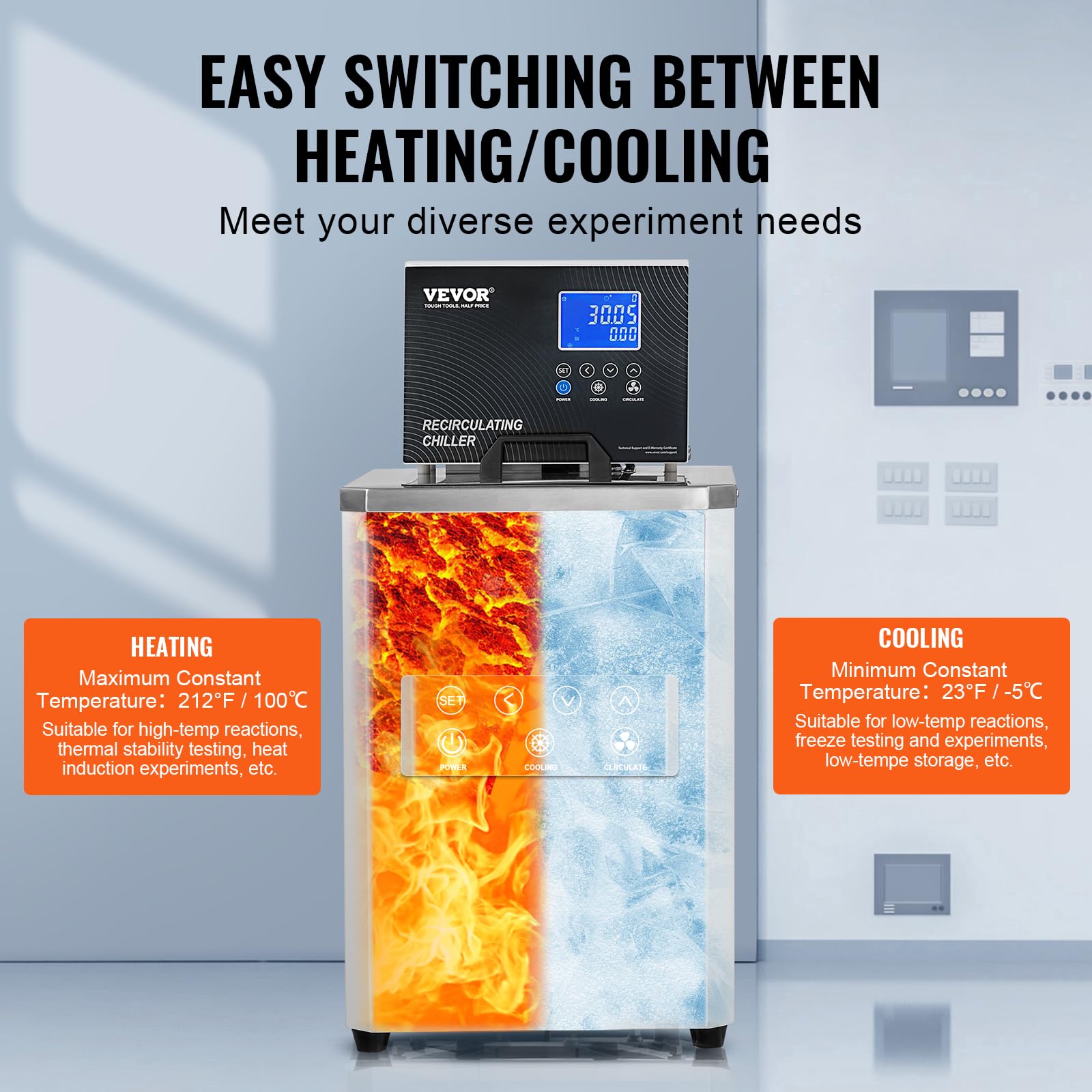 VEVOR Pompa di Raffreddamento/Circolazione da Laboratorio 6 L Raffreddatore di Fluido di Raffreddamento -5 ℃-100 °C Pompa di Circolazione Schermo LCD Bagnomaria Raffreddamento ad Acqua Circolante